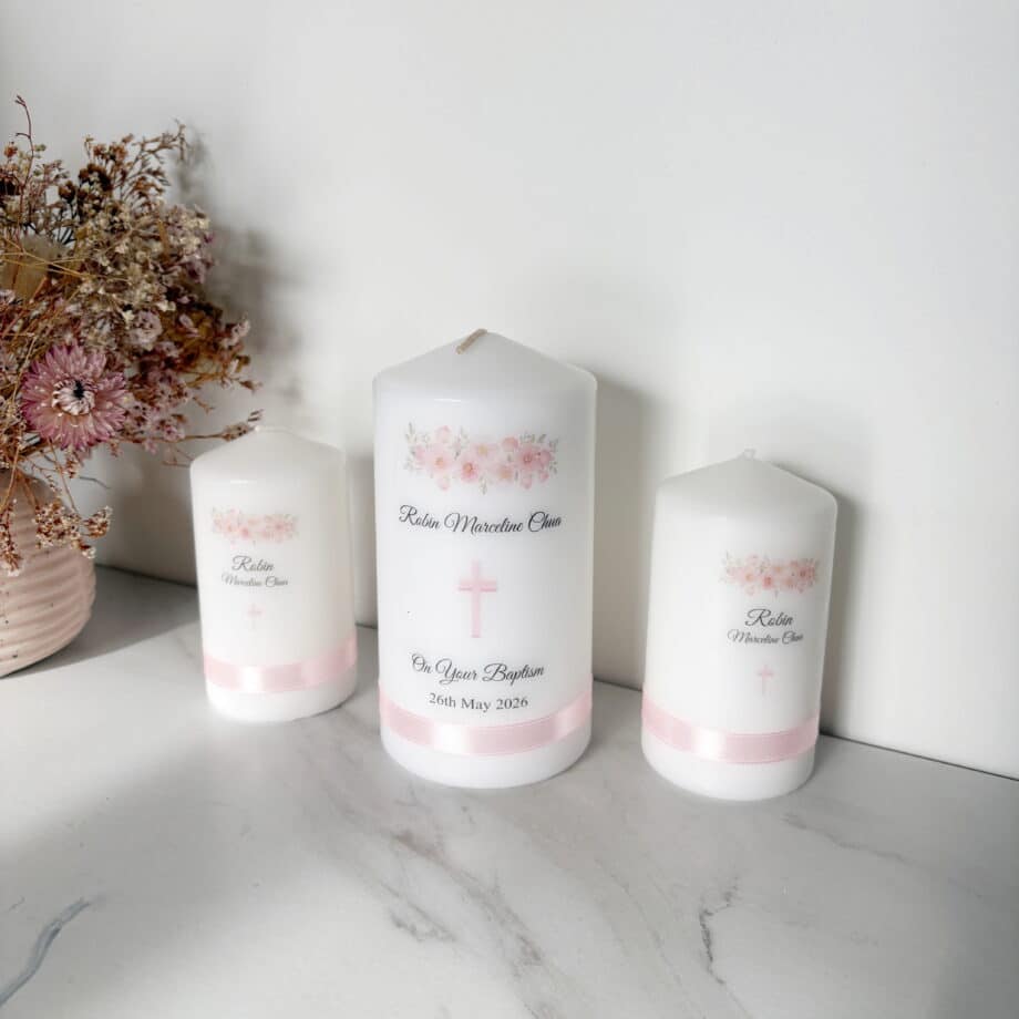 Baptism Floral Candle Set of 3